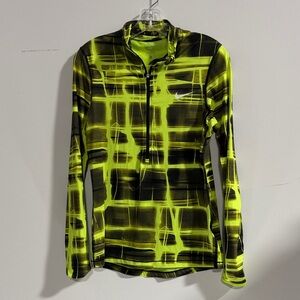 Nike Black and Neon Yellow Grid Pattern Top